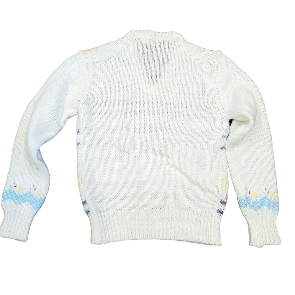 VTG Sweater Sz S White Floral Pastel Fairy Kei Coquette V-neck Soft Girl 80s - Picture 3 of 6